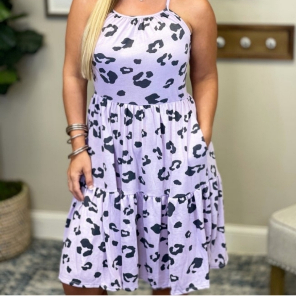 Perfect Peach Leopard Print Ruffle Dress